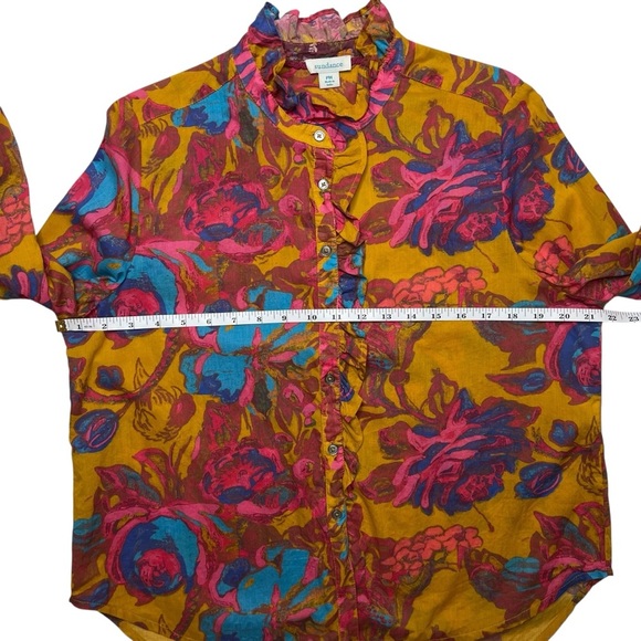 Sundance Multicolored Floral Button Up Ruffle Cotton Blouse SZ Petite M - Picture 10 of 11